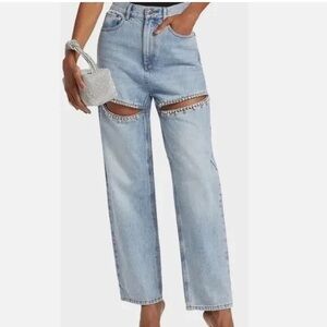 Torn By Ronny Kobo Mariah Jeans Rhinestone Cutout Straight Leg Denim 27/4